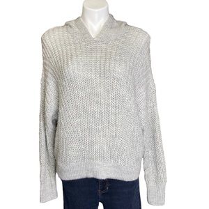 LUCKY BRAND Hooded Sweater Cropped Pullover Long Sleeve Wool Blend Gray Medium